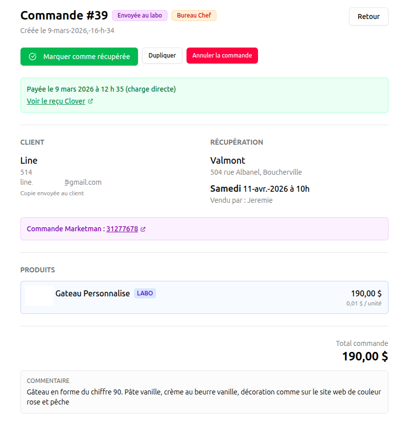 Gestion des commandes clients